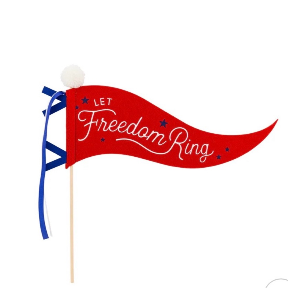Red "Let Freedom Ring" Flag Pennant with Blue Ribbon Patriotic Decor America